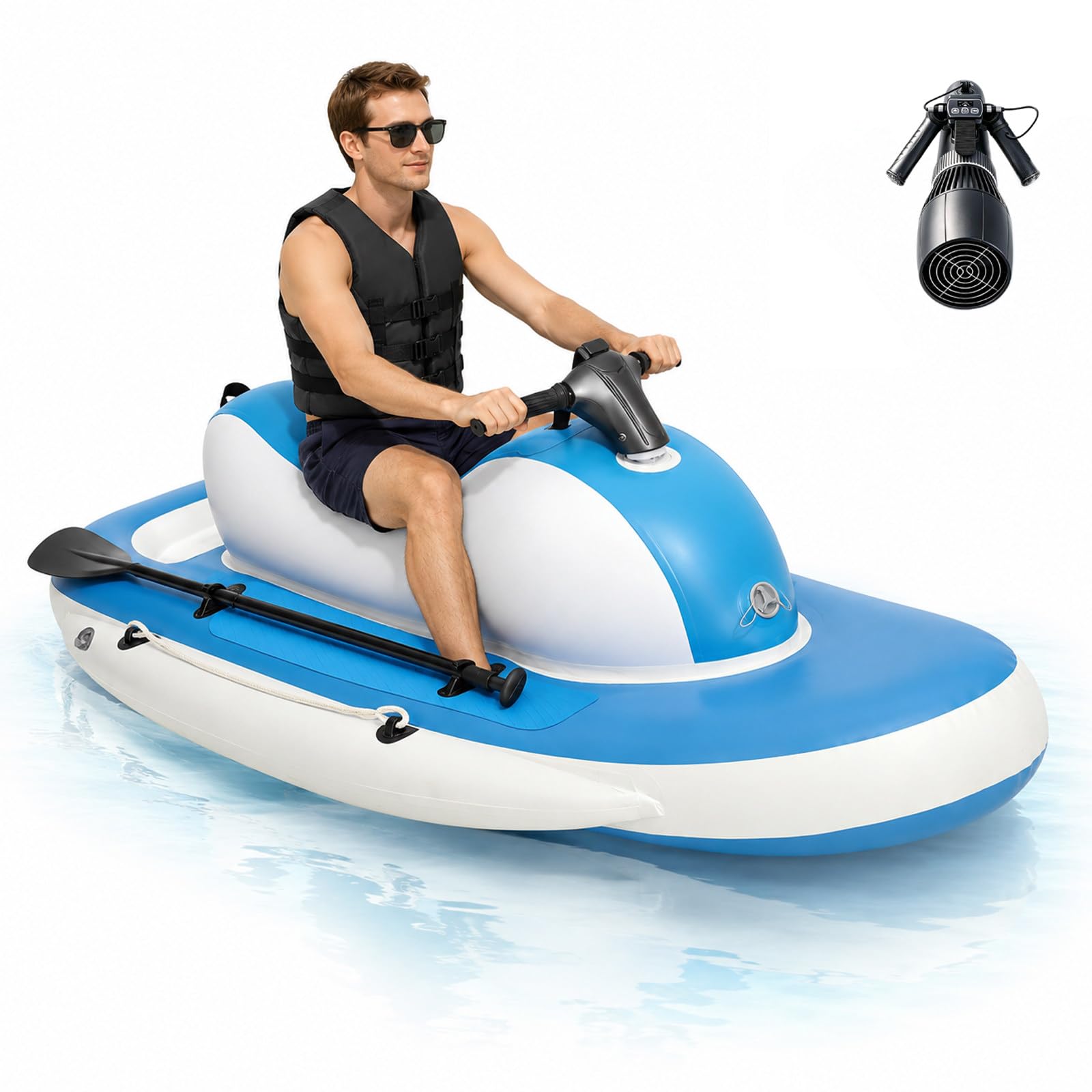 Aredwhiterui 3-in-1 Inflatable Boat - Adult Jet Ski with 500W Water Scooter, Upgraded Steering Handle & Dive Kit, Paddle Board Assistance, Suitable for Lakes, Pools & Coastal Water Sports Powered