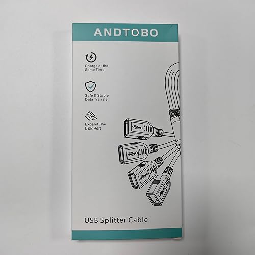 Miniatura 9 de ANDTOBO USB 1 to 4 Splitter, USB 2.0 Y Splitter Charger Cable USB 1 Male to 4 Female Power Cord Extension Hub Cable for PCPS4MacBookLaptopTVLED
