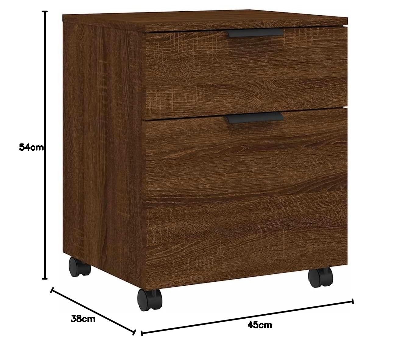 Mobiler Aktenschrank mit Rollen, Braun Eichen-Optik, 45x38x54 cm, Holzwerkstoff, Rollcontainer für Büro & Zuhause, Praktischer Storage Cabinet