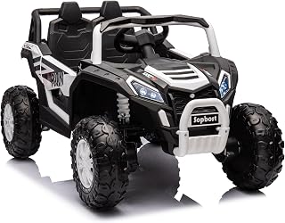 sopbost 24V Kids UTV Ride-On Car, 4x4 Electric Off-Road Truck for Big Kids Ages 3–8, with EVA Rubber Tires, Suspension & Remote Control, White & Black