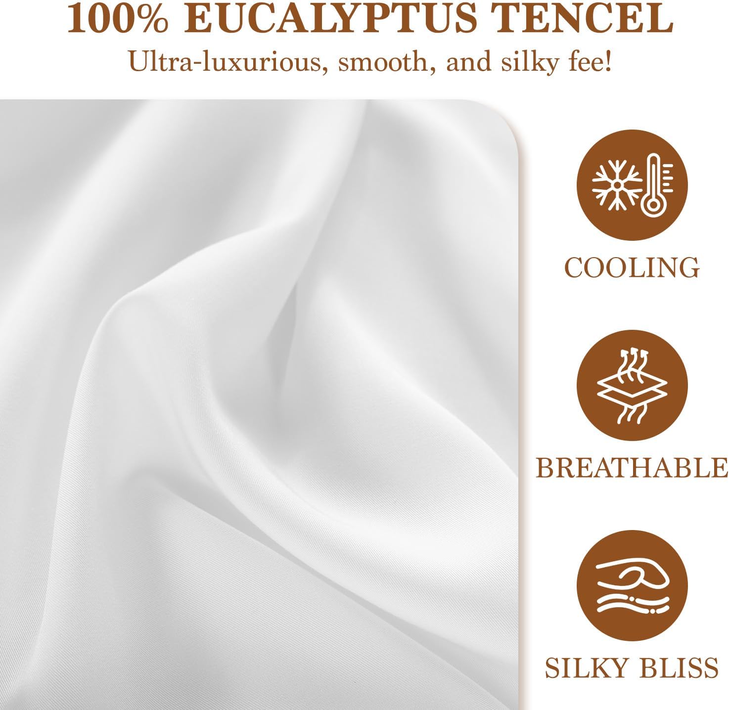 DEITAS Cooling Tencel Lyocell Duvet Cover Set King Size 3 Piece, 100% Lyocell Derived from Eucalyptus, Breathable Moisture Wicking and Silky Soft - 1 Duvet Cover and 2 Pillow Shams(King,White)