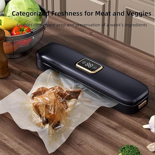 Miniatura 6 de Máquina selladora al vacío, 60 KPa de succión de alimentos al vacío con kits de inicio con 10 bolsas, sellador al vacío automático para