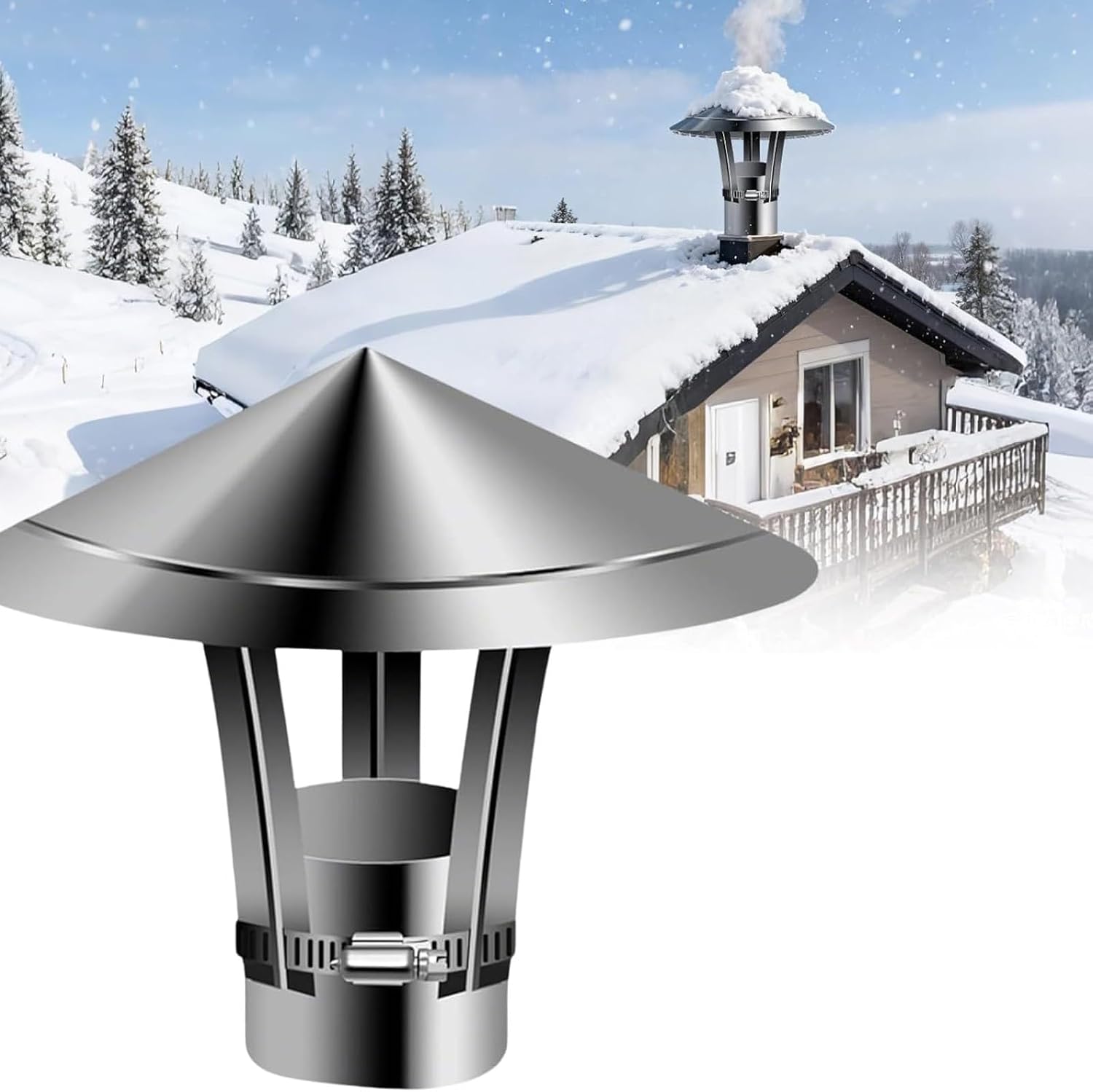 Cone Top Chimney Cap 3.2in 4.3in 6.7in 7.9in 9.1in 11.8in Stove Pipe Topper for Vent, 201 Stainless Steel Fireplace Exhaust Cap, Roof Rain Cover with Gloves for Flue Pipes(210mm/8.3in)