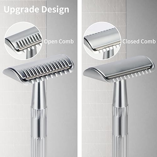 Miniatura 42 de Maquinilla de afeitar de seguridad de doble filo con soporte, maquinilla de afeitar de una sola hoja para hombres y mujeres, maquinilla de afeitar