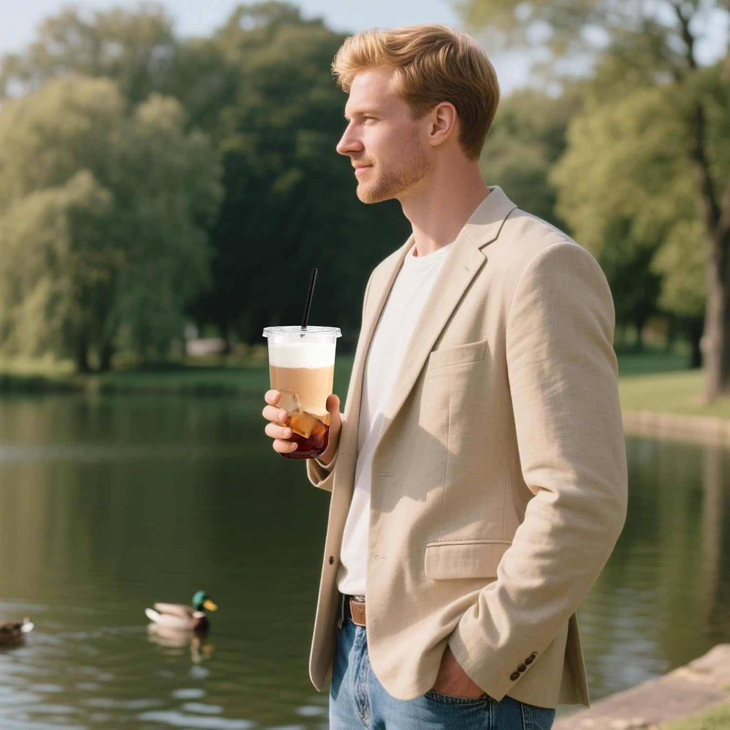 100 Pcs 20 Oz Clear Plastic Cups with Lids and Straws, Disposable Round Bottom Togo Cups for Iced Coffee Smoothie Beverage Cold Drinks Disposable Iced Coffee Cup for Party Catering BBQ - Image 7