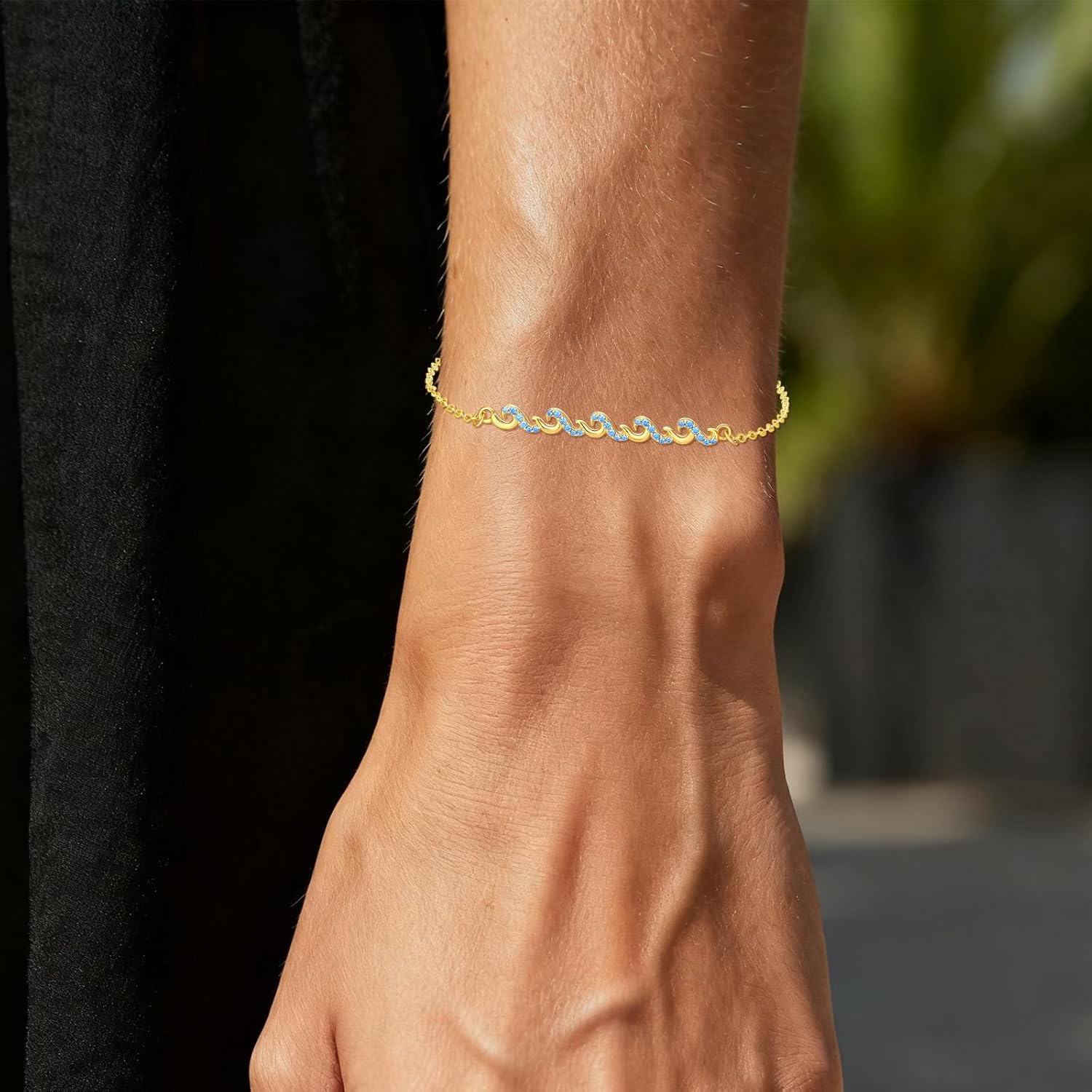 ROMANTICWORK Wave Bracelet for Women 925 Sterling Silver Ocean Beach Gifts Adjustable Inspirational Jewelry Gift for Sisters Mother Daughter Wife Friend