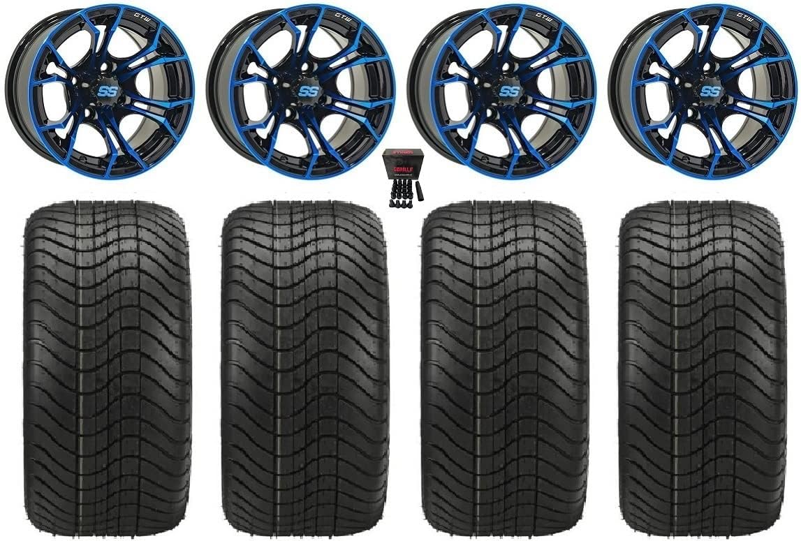 Bundle - 9 Items: GTW Spyder 12" Golf Cart Wheels Blue Elite 215x40-12 Tires [for E-Z-GO & Club CarGolf Carts]
