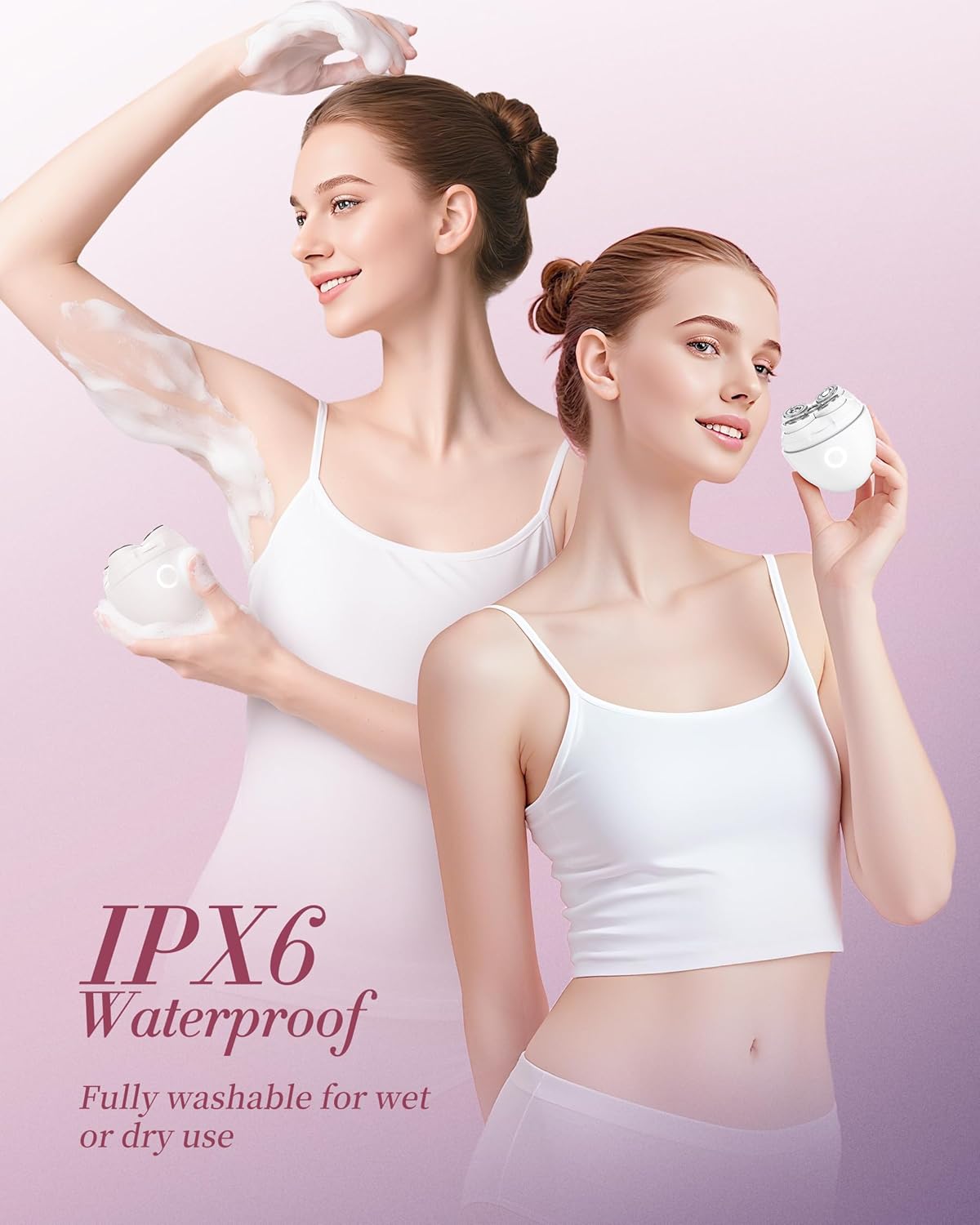 Electric Razors for Women - Magnetic 5D Floating Painless Shaver, Cordless Rechargeable Hair Remover, IPX6 Waterproof Wet Dry Shaving for Legs, Bikini, Face, Underarm, Arm (Pink, Glossy) - Image 5