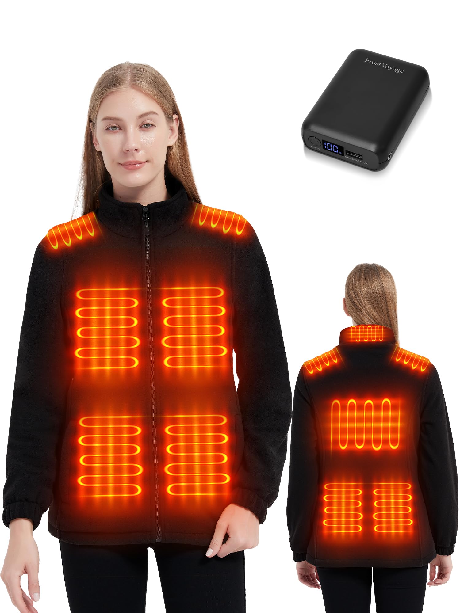 Chaqueta Calefactable Mujer con Bateria 18400 mAh, Chaqueta Termica Mujer, Polar Abrigo Cazadora Ropa Calefactables Chaquetas con Calefaccion Invierno, 10 Zonas de Calentamiento