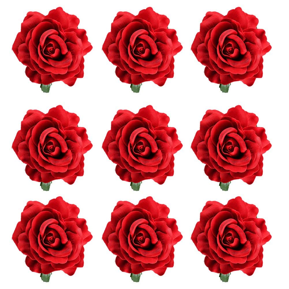 inSowni 9 Pack Big Red Rose Flower Hair Clips Barrettes Brooches Pins Accessories for Women Girls Brides, 1 count (Pack of 9)