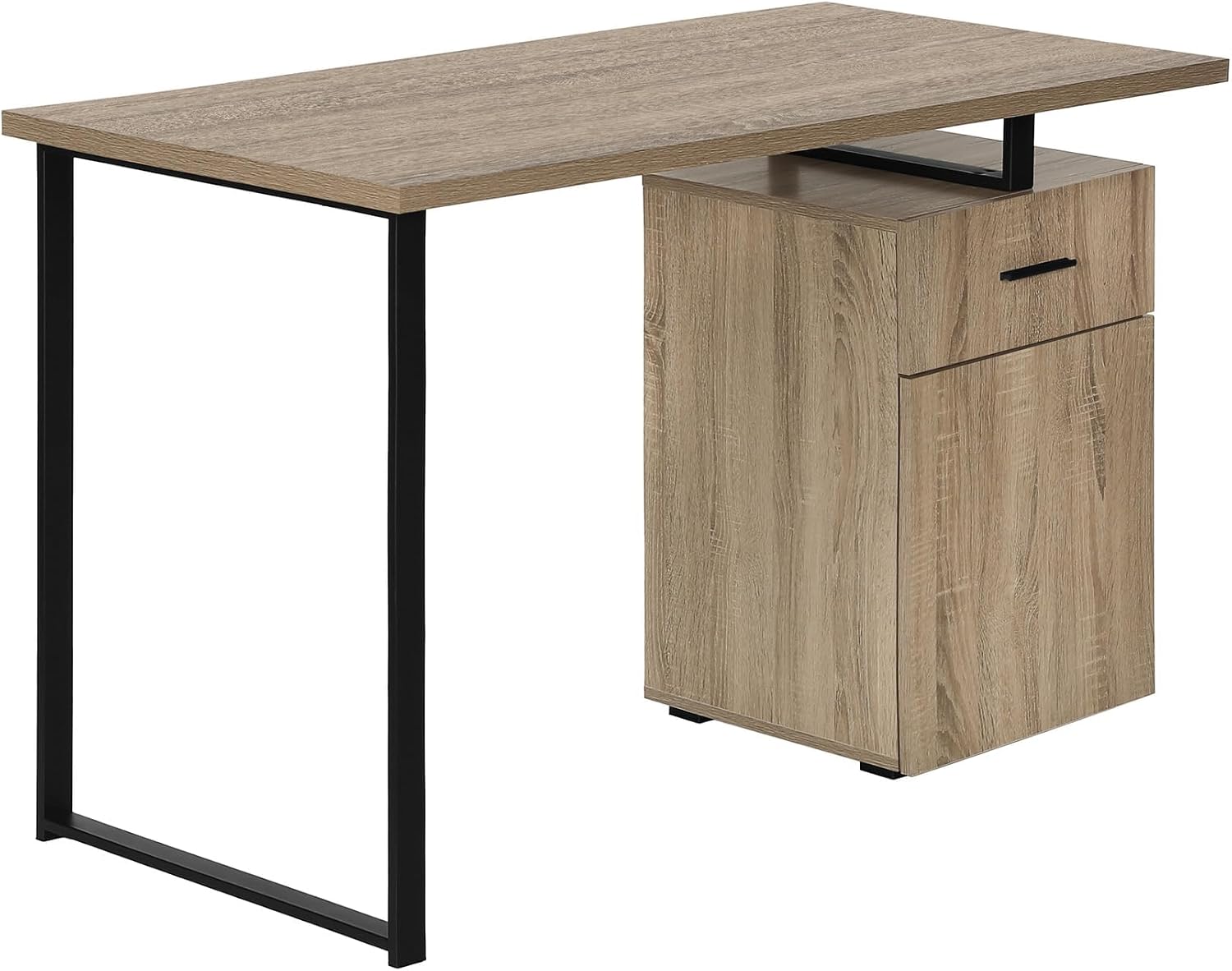 Pemberly Row Computer Desk, 48" L Particle Board and Metal, Dark Taupe and Black Finish, 1 Drawer and Storage Compartment, Modern Style Home Office Laptop Workspace