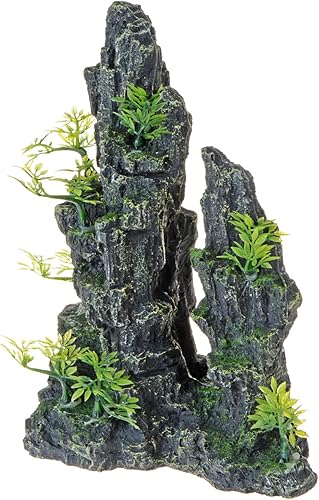 Miniatura 3 de Saim Adornos de piedra para acuario, vista de montaña, árbol, cueva, cueva, pecera, con 3 peces pequeños de plástico (estilo 4)