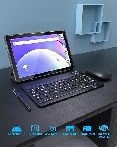 Miniatura 2 de Tableta Android de 10 pulgadas, tableta 2 en 1 con teclado incluye funda para ratón, lápiz capacitivo, película templada, 5G, Wifi, Wifi6, 128 GB,