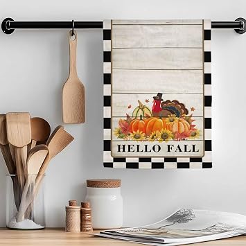 Harvest Pumpkin Thanksgiving Turkey Kitchen Towels 1 Pack,Microfiber Dish Towel Set Retro Plank Buffalo Plaid Soft Highly Absorbent Tea Hand Towel Quick-Drying Cleaning Towels Dish Cloths