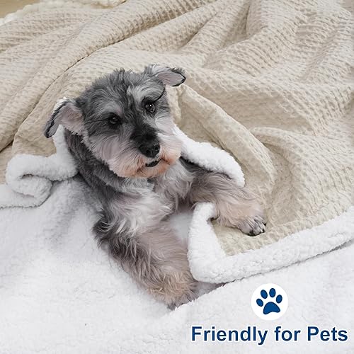 Miniatura 4 de PHF Manta Sherpa de punto gofre, tamaño Queen, 90 x 90 pulgadas, manta de franela de felpa de lujo para todas las estaciones, no se desprende, sin