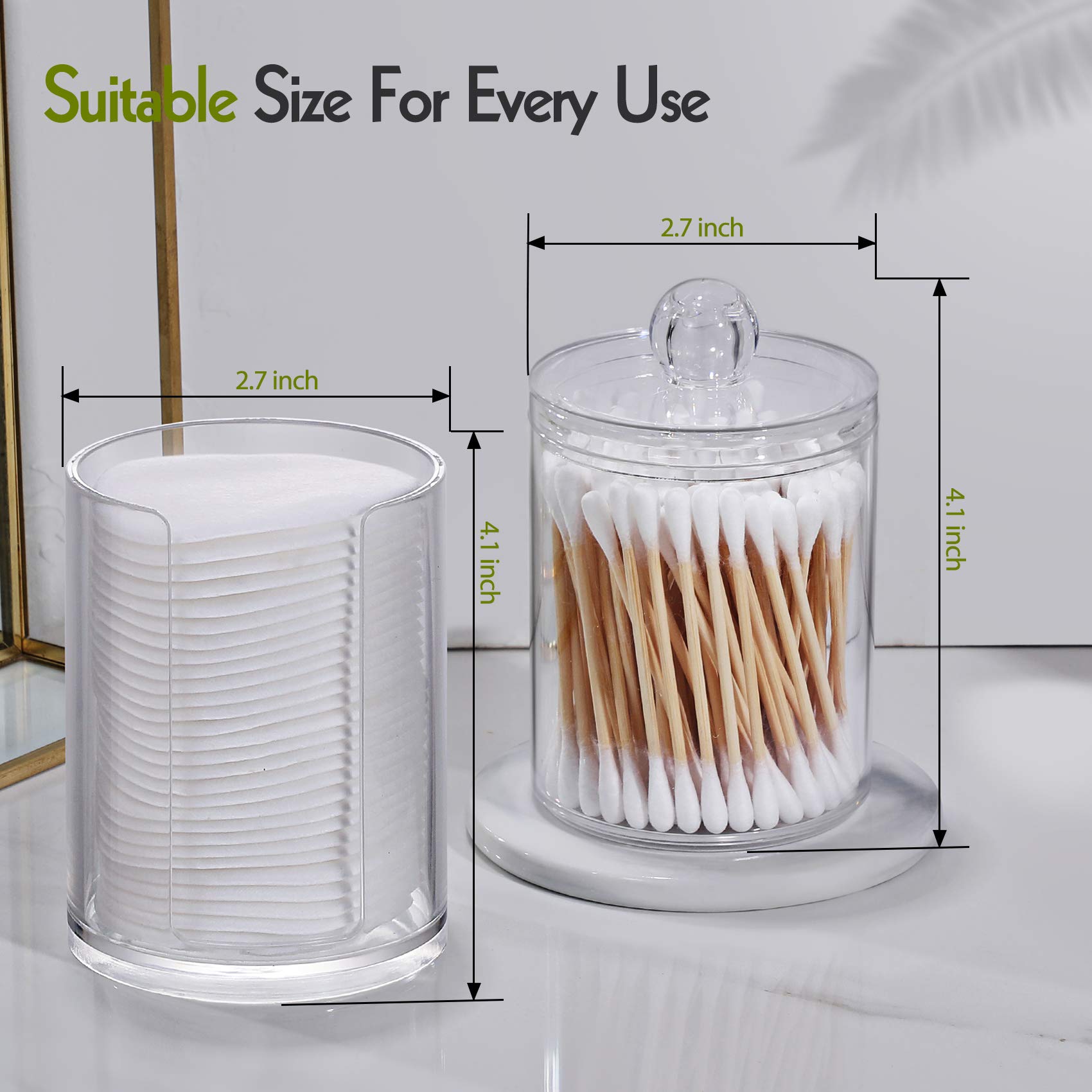 AOZITA 10 OZ Qtip Holder Dispenser for Cotton Ball, Cotton Swab, Cotton Round Pads, Floss - 4 Pcs Clear Plastic Apothecary Jar for Bathroom Canister Storage Organization, Vanity Makeup Organizer