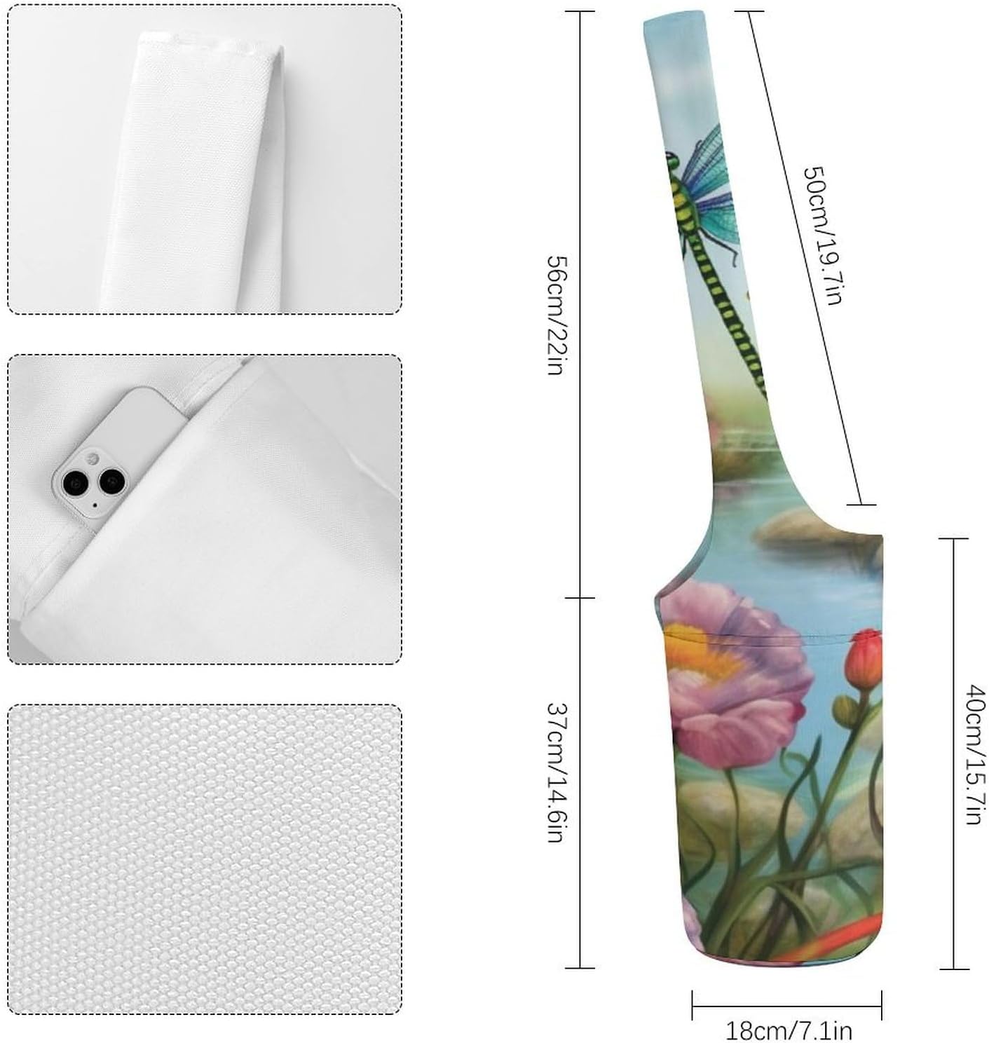 Yoga Mat Carrying Bag,Dragonfly Garden Spring Printed Women's Yoga Bag with Multi-Functional Storage Pockets,Large Yoga Mat Bag Fits Most Size Yoga Mats
