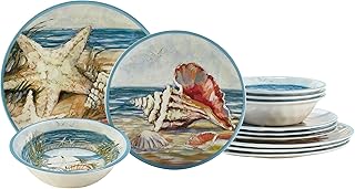 Seacoast Melamine 12 Piece Dinnerware Set – Coastal Beach-Themed Plates ...