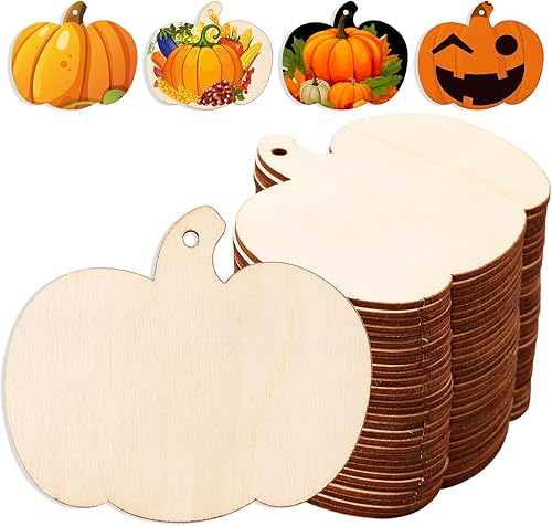 30 recortes de calabaza de madera de 3.5 pulgadas sin terminar en blanco de madera de calabaza para manualidades, recortes para Halloween, otoño,