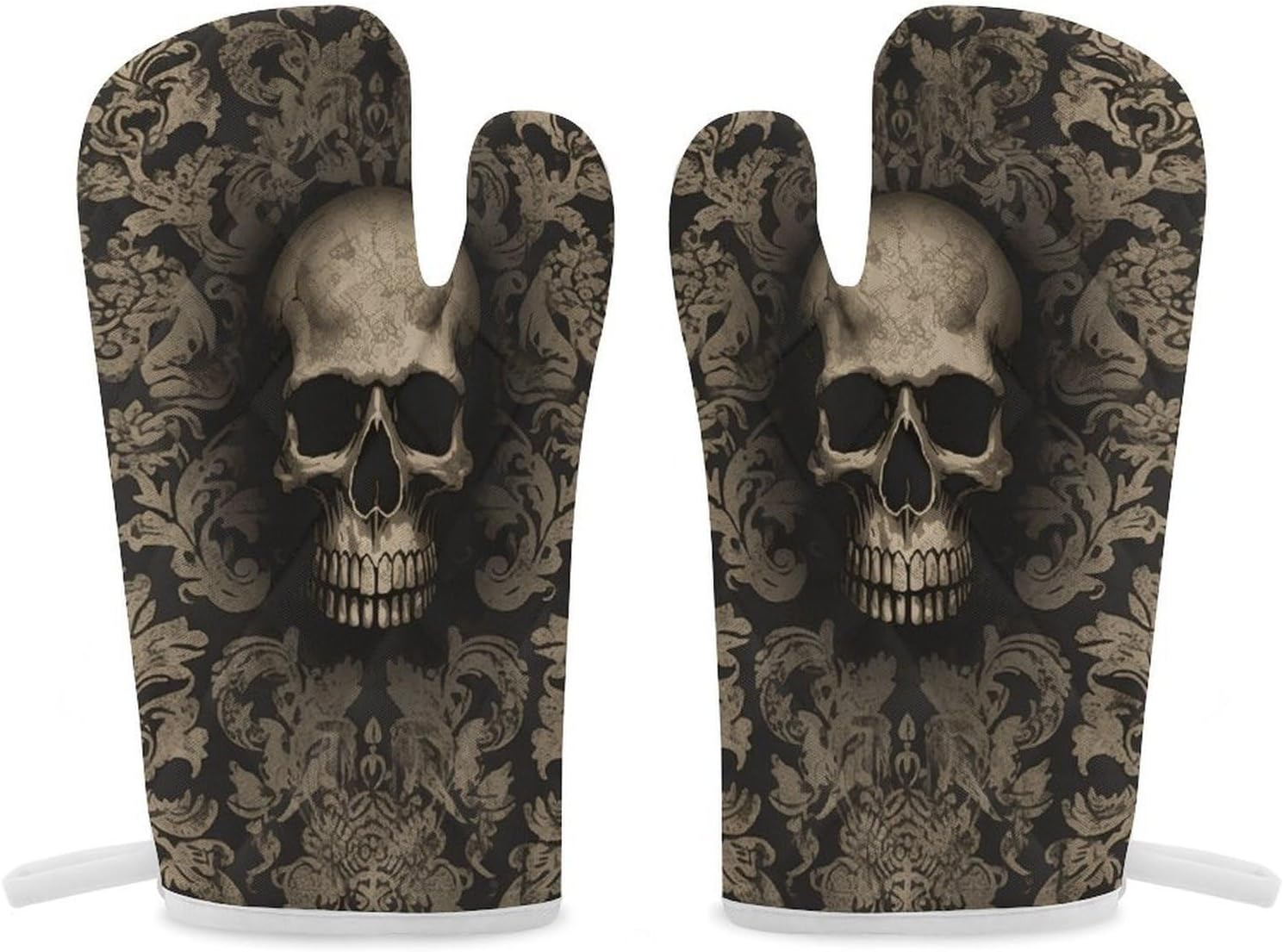 2 Pcs Oven Mitts Heat Resistant Kitchen Gloves Soft Safety Gothic Wallpaper Skull Oven Glove for Microwave, Barbecue