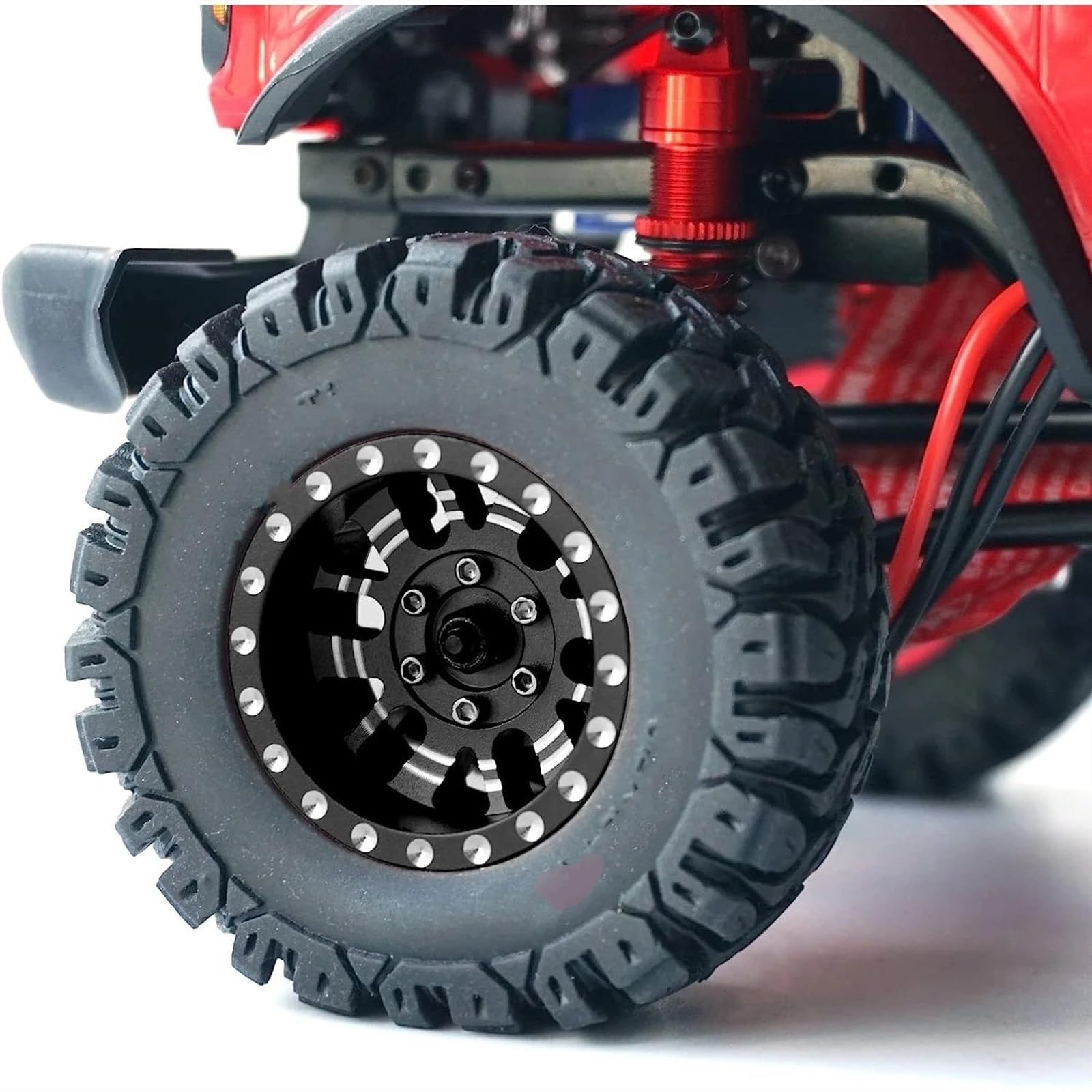 RC Pneus Jante Compatible avec TRX4M pour SCX24 FCX24 AX24 1/24 1/18 RC Car 1.0 Plus, Roues Beadlock, Jantes À Décalage Négatif De 7mm, Pneus Souples Et Collants
