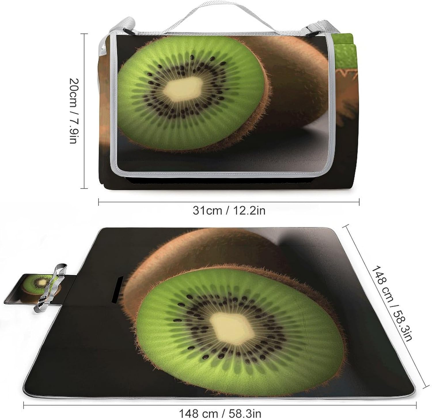 Outdoor Picnic Blanket Extra Large Beach Blanket Waterproof Picnic Mat Cut Kiwi Fruit Camping Blanket Portable with Carry Strap Park Blanket for Grass Camping Park
