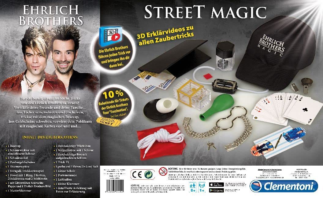 Clementoni 59049 Ehrlich Brothers Street Magic, Zestaw do Magicznych Sztuczek, w Zestawie Filmy Instruktażowe