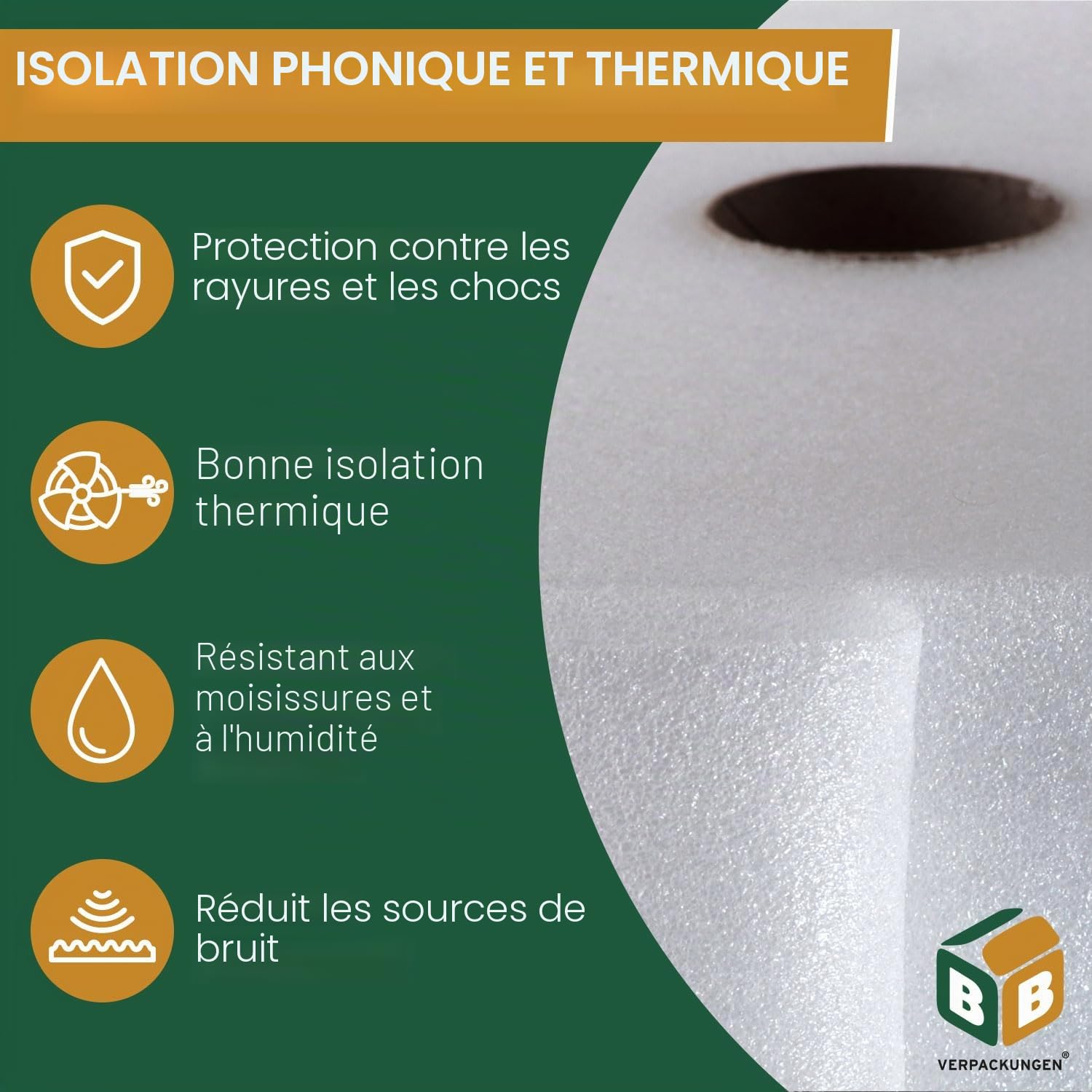 BB-Verpackungen 1 x isolation phonique de 25 m² (5 mm d’épaisseur, excellente isolation phonique et thermique) - Sets entre 25 m² et 250 m²