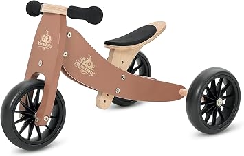 Kinderfeets Tiny Tot 2-in-1 Wooden Balance Bike & Tricycle for Toddlers 12-24 Months Adjustable Seat, Puncture-Proof Tires, Pedal-Free Ride-On Training Bike