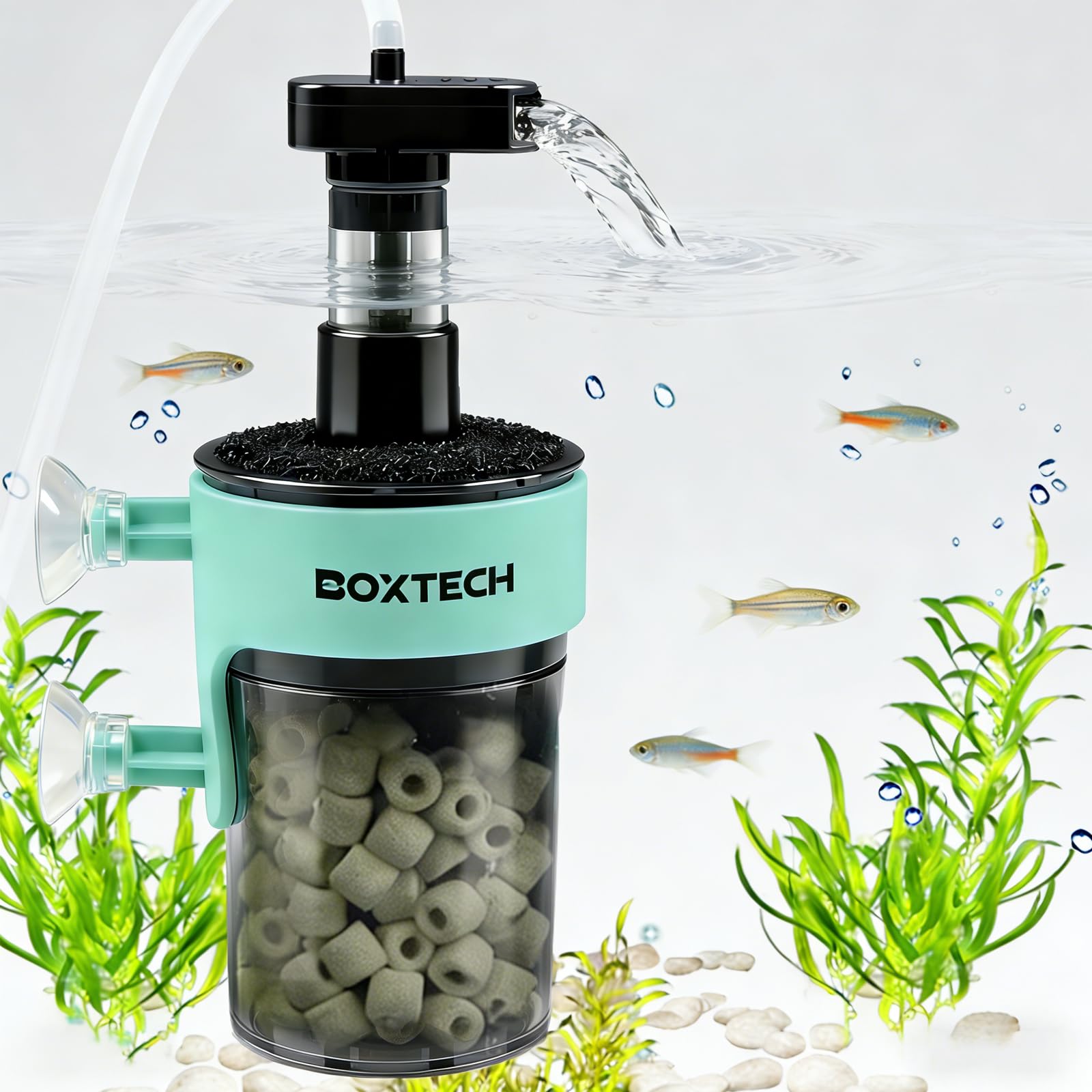 boxtech Aquarium Nano Inner Filter, Quiet Aquarium Filter with Filter Media, Compact Filter for Shrimp, Betta & Breeding Tanks