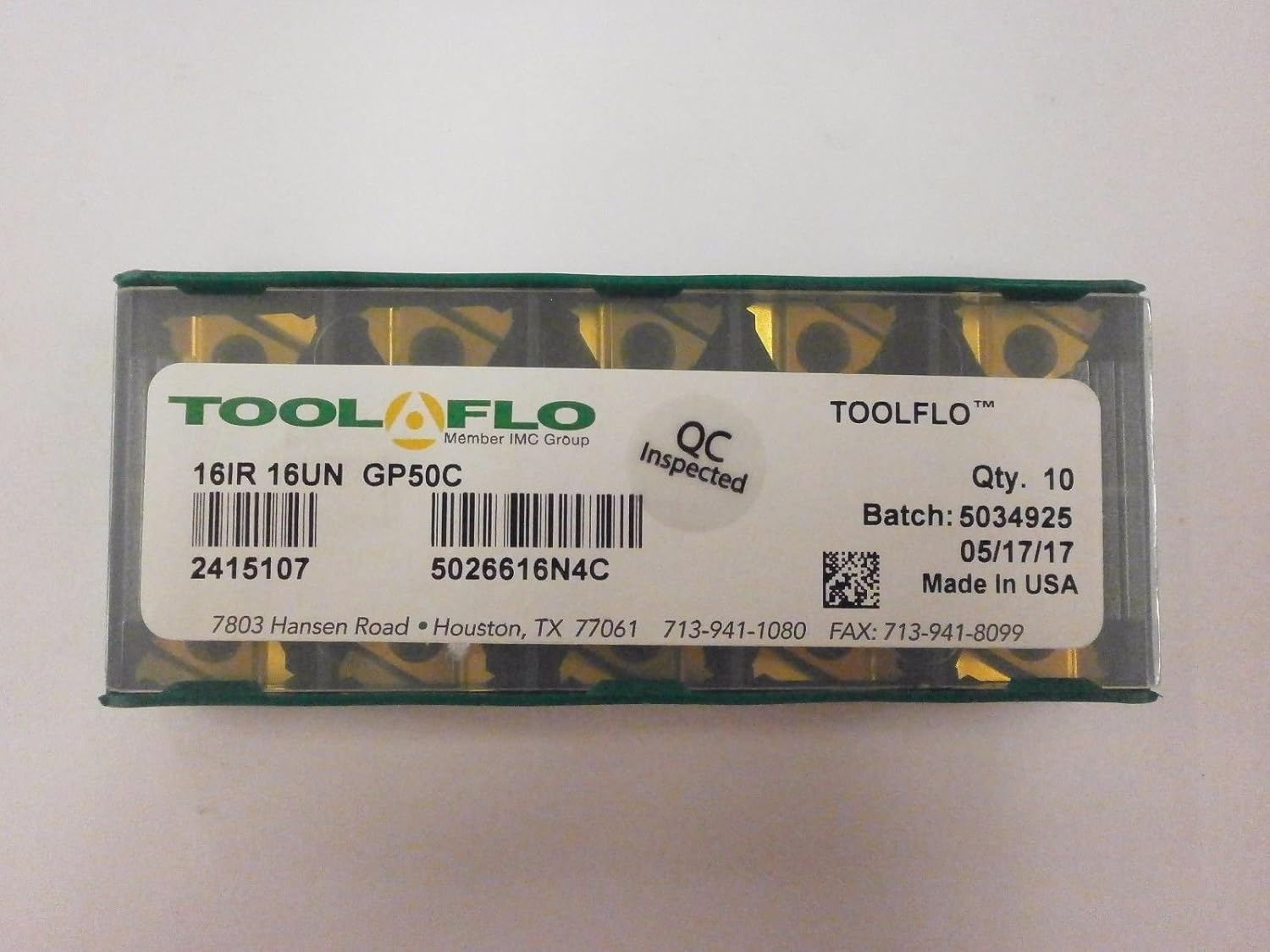 10pc) ToolFlo 16IR 16UN GP50C UN Internal Laydown Coated Carbide 8 TPI Threading Inserts - Tool Flo