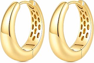 Hypoallergenic 14K Gold Polished Hoop Earrings for Women Chunky Lightweight Huggie Hoops Thick Gold Earrings for Daily Life Classic Jewelry