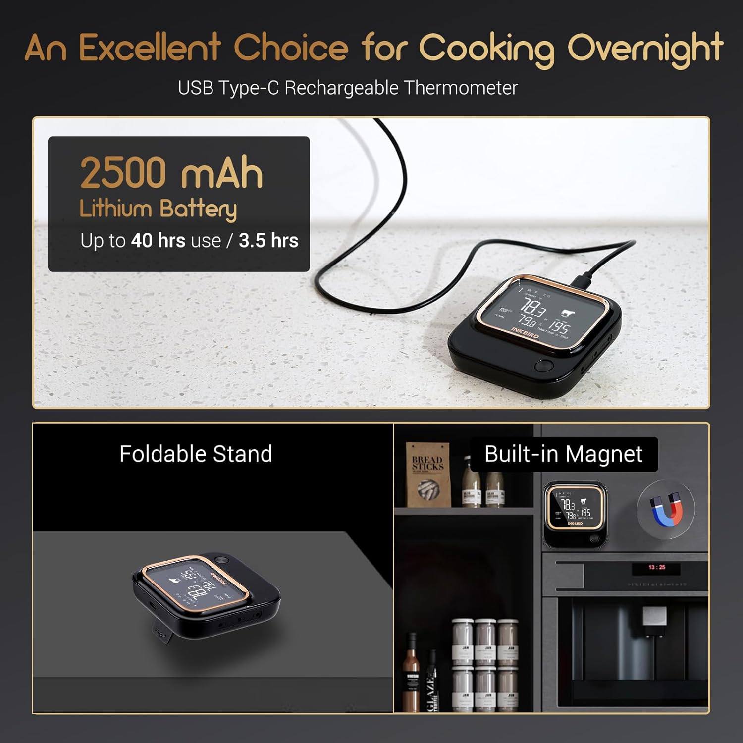 INKBIRD 5GHz/2.4GHz WiFi & Bluetooth 5.1 Meat Thermometer, 6 Probes WiFi Meat Thermometer for Smoking Grilling Wireless Meat Probe for BBQ Oven