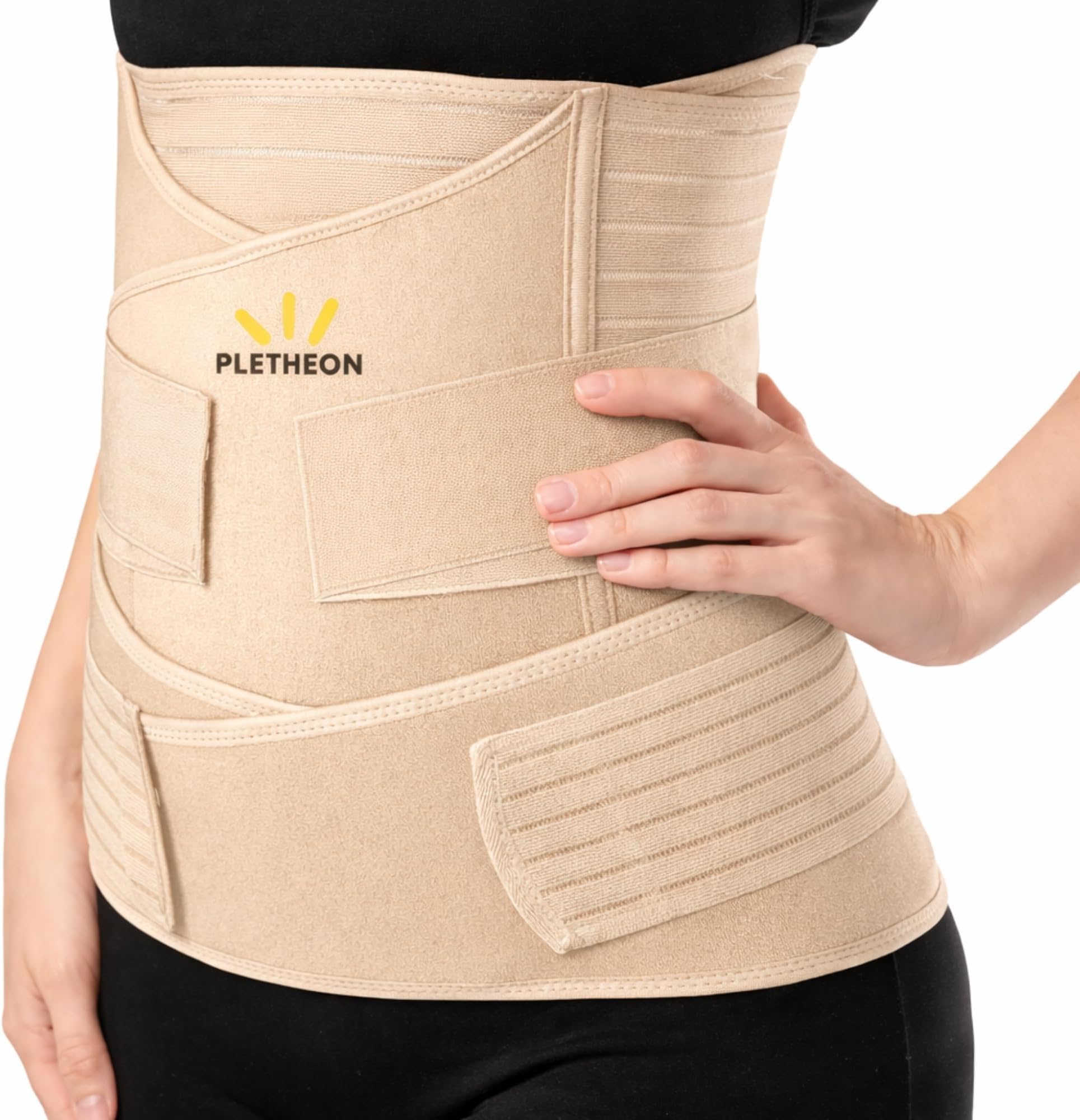 PLETHEON 3-in-1 Post Pregnancy Abdominal Belt for Women โ Post Delivery Belly, Waist & Pelvis Support Wrap | Postpartum Tummy Compression Shapewear | Free Size 30โ46 Inch | Beige