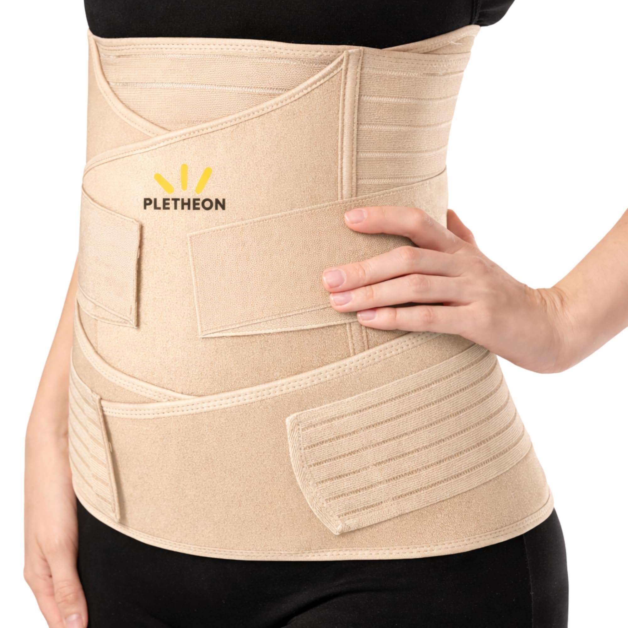 PLETHEON 3-in-1 Post Pregnancy Abdominal Belt for Women – Post Delivery Belly, Waist & Pelvis Support Wrap | Postpartum Tummy Compression Shapewear | Free Size 30–46 Inch | Beige