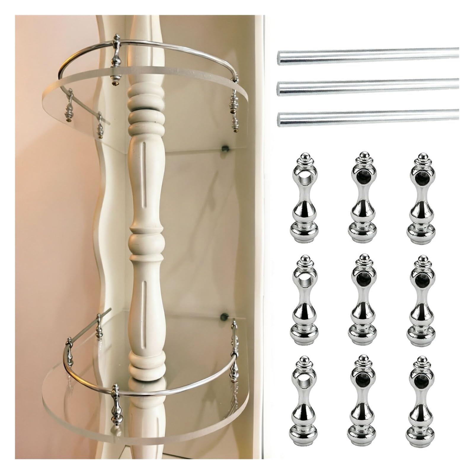 Lxlzyxsf 3Pcs Bendable Shelf Rail Kit, Solid Metal Finials Rustproof Shelf Safety Bar, Cuttable Protective Rails For Plates Glasses Books Easy Installation(,26In/66Cm)