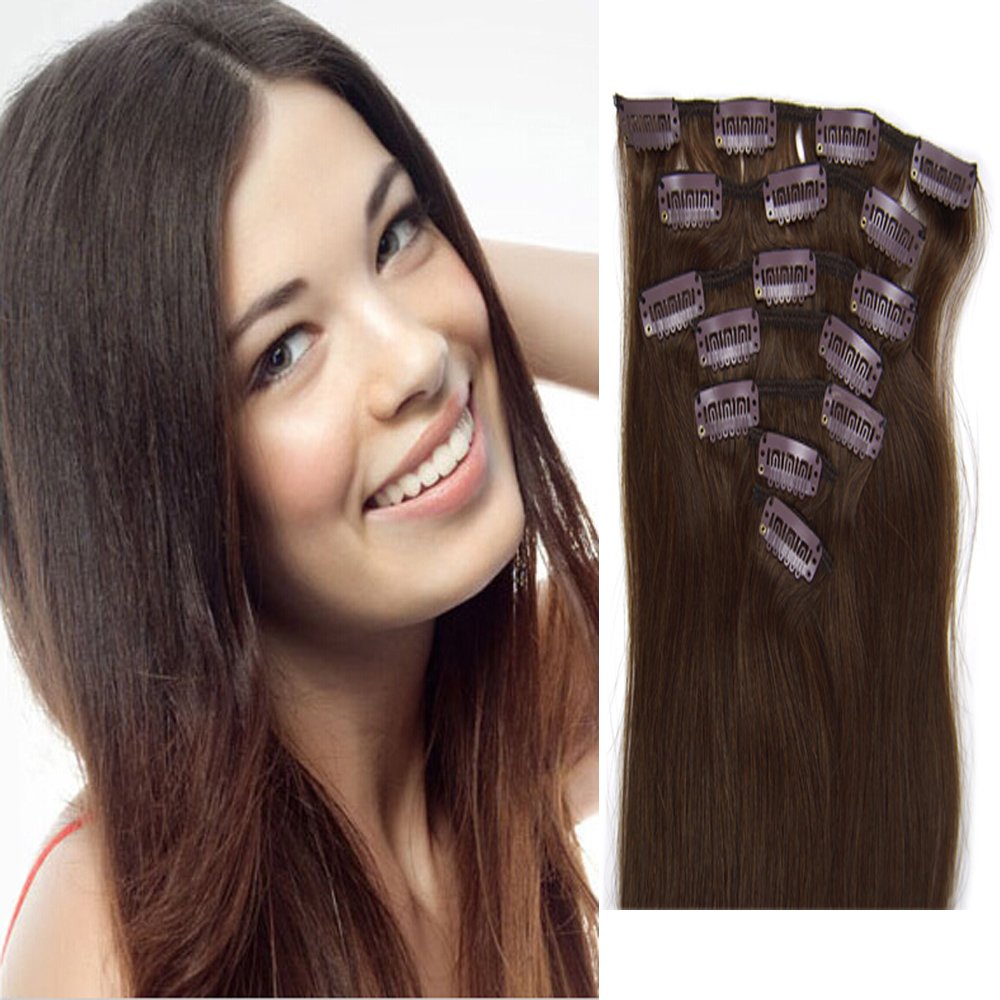Premium Clip in Remy Human Hair Extensions Full Head 7Pcs Set 15"-22" (22''80g, 1B Natural Black)