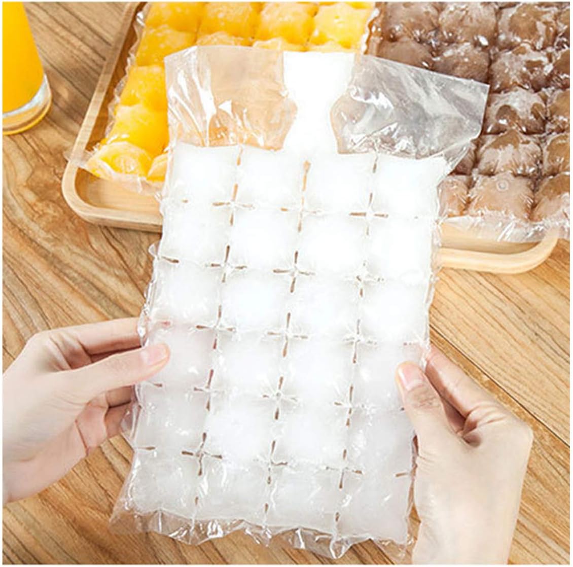 EJY 10Pcs/Pack Self-Sealing Disposable Ice Cube Bags Cold Ice Pack Cooler Bag for Cocktail Food,No Spill Ice Cube,Compact,Transparent