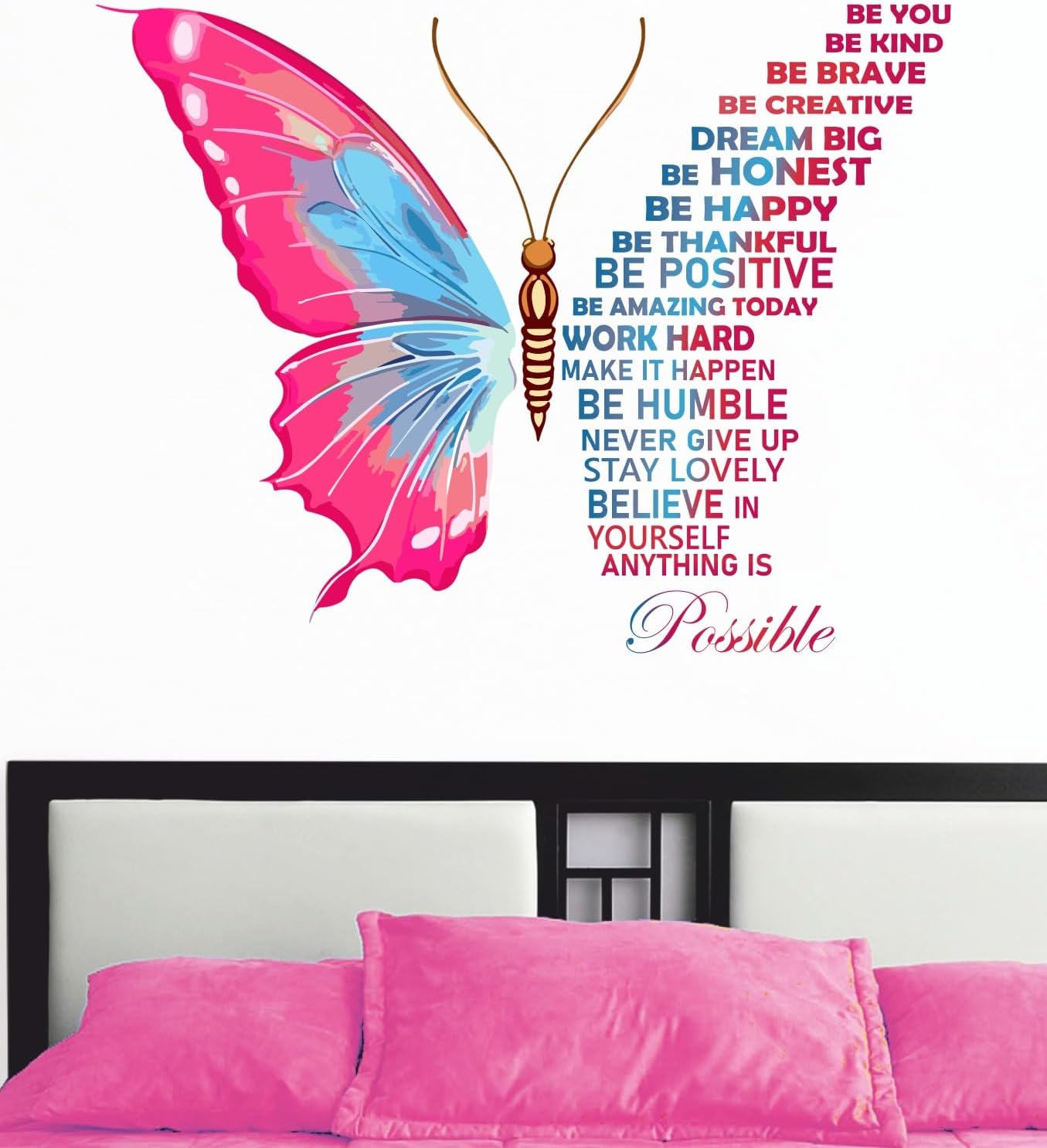 Decal O Decal Vinyl ' Blue Removable Butterfly With Motivational Quotes ' Wall Stickers (Pack Of 2, Pink Butterfly With Life Improvement Positive Quotes), 90 cms