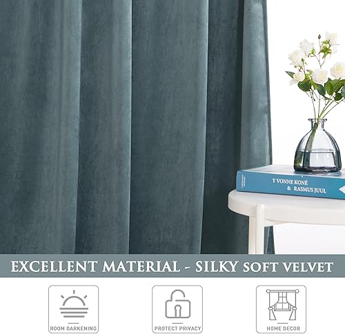 Miniatura 138 de StangH Cortinas verdes de terciopelo, cortinas extralargas para oscurecer la habitación del dormitorio, cortinas para sala de estar, cortina Verde