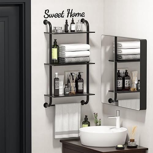 Miniatura 7 de Estantes de baño montados en la pared, estantes rústicos de tubería de granja, estante de pared de 3 niveles, estantería de tubería industrial,