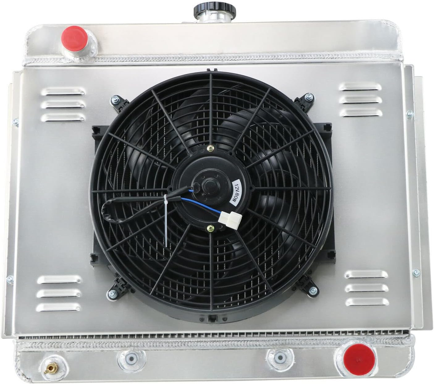 4 Row Aluminum Radiator Shroud Fan Kit for 1962-1967 Chevrolet Chevy II Nova & Nova SS L4 L6 V8 4.6L 5.3L 5.4L