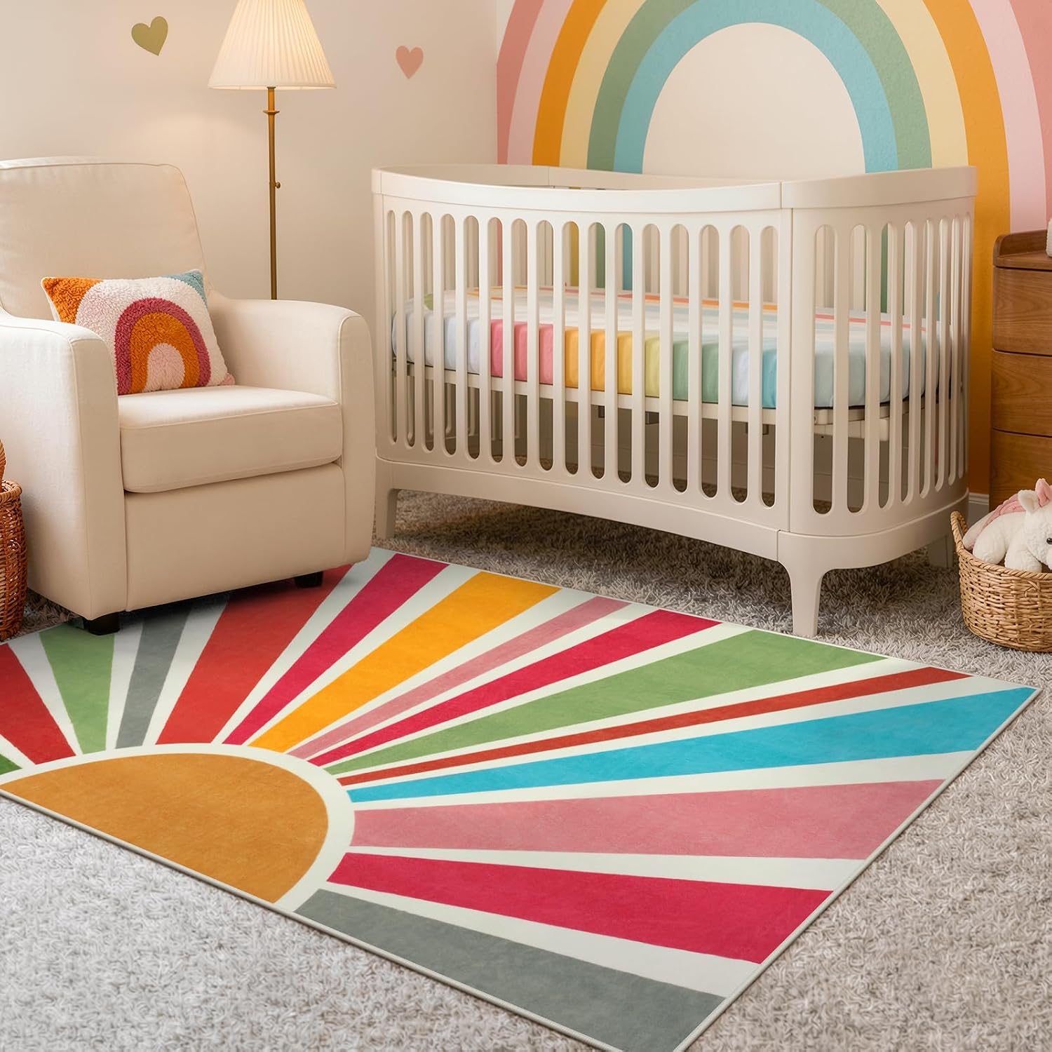 STARUIA Boho Washable Rug 3'x5' Kids Area Rug for Playroom, Colorful Kids Rugs for Bedroom, Non-Slip Throw Sun Carpet Soft Small Sunshine Rugs for Office Nursery Entryway Dorm image 4