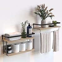 Vista 64 de Juego de 2 estantes flotantes montados en la pared de 3+1 niveles, estante de pared de madera rústica con marco de metal, estante de almacenamiento