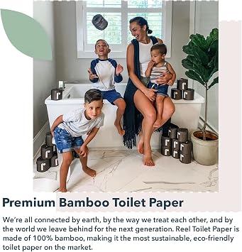 Reel Premium Bamboo Toilet Paper - 12 Rolls of Toilet Paper - 3-Ply Made From Tree-Free - Zero Plastic Packaging, Septic Safe