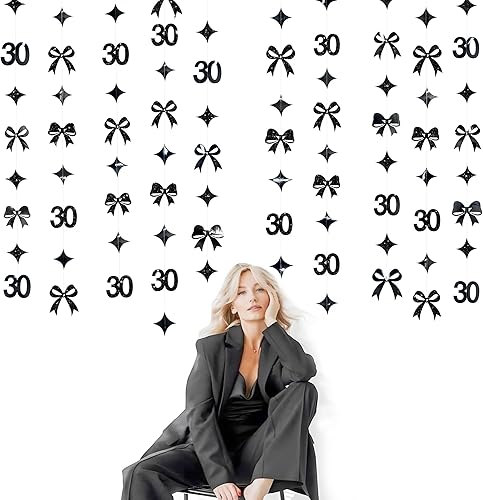Miniatura 27 de Decoraciones doradas de 30 cumpleaños número 30, guirnalda de estrellas centelleantes metálicas, para colgar en banderines, telón de fondo para Oro