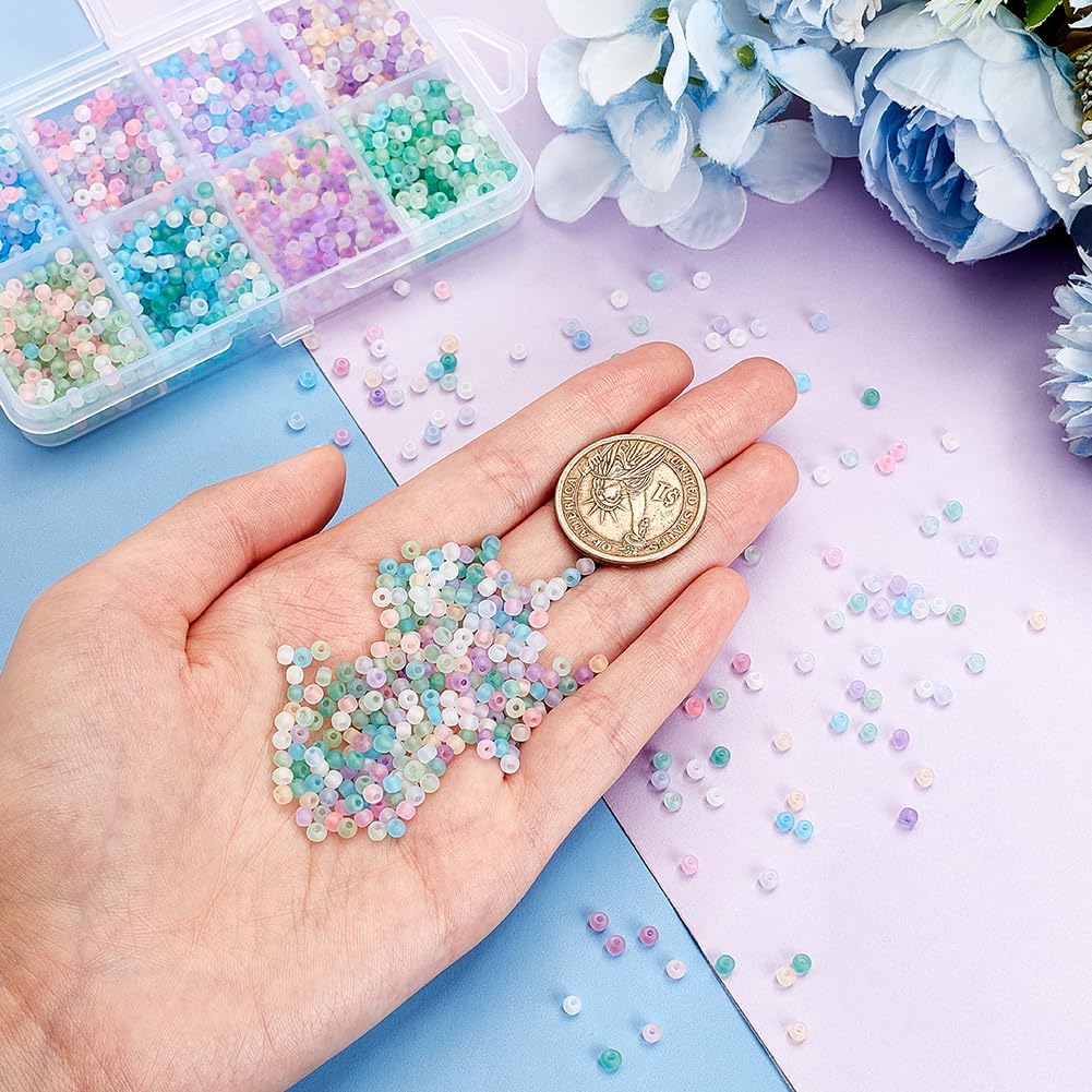 PH PandaHall 2104pcs 8 Candy Colors Seed Beads 3mm Frosted Glass Transparent Round Bead Mini Spacer Beads Kit Waist Bead for Earring Bracelet Necklace Key Chain Crafts Jewelry Making - Image 3
