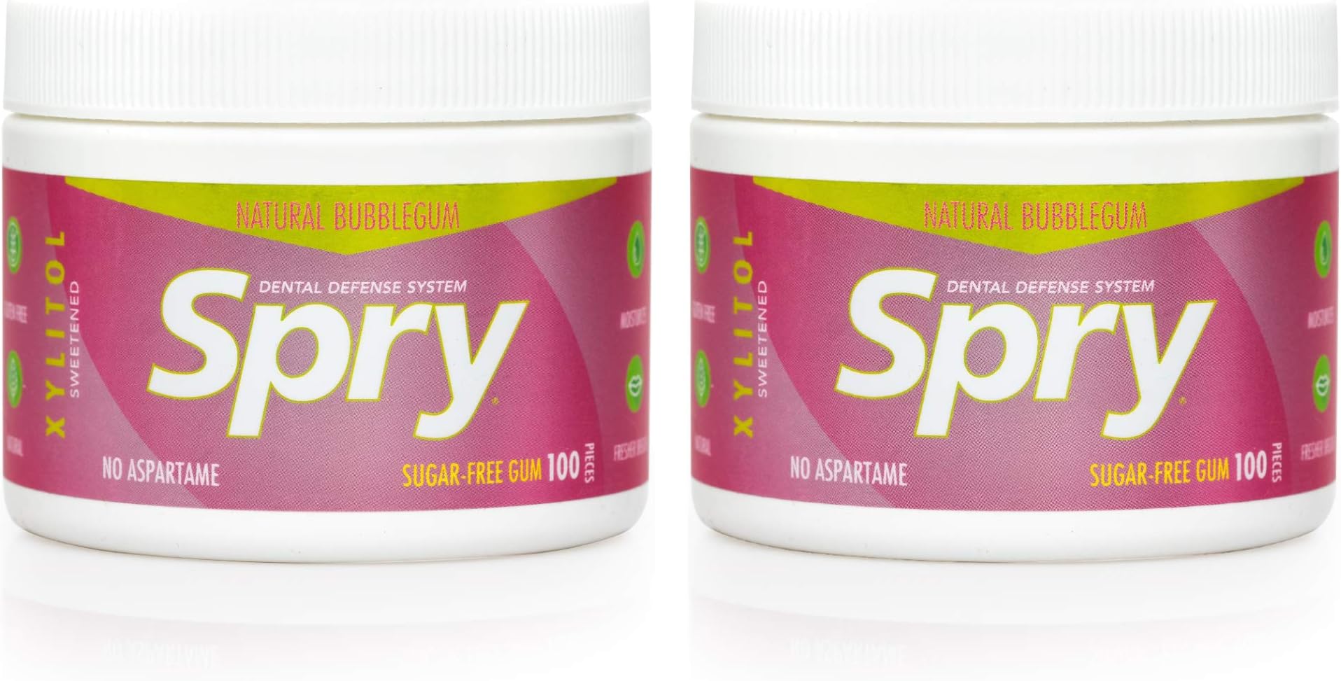 Spry Fresh Natural Xylitol Chewing Gum Dental Defense System - Aspartame-Free, Sugar-Free, Non-GMO, Gluten-Free (Bubble Gum, 100 Count - Pack of 2)