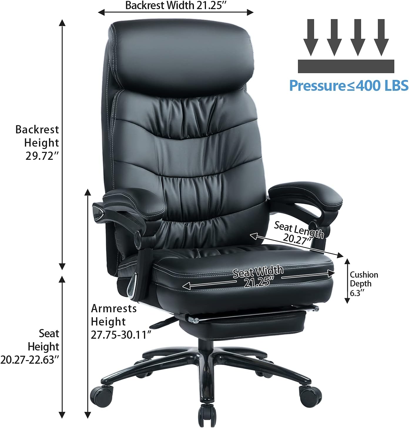 KCREAM High Back Big & Tall 400LBS PU Leather Office Executive Chair Heavy Duty Metal Base & Linkage Armrests Large Executive Desk Computer Task Chair Ergonomic Design (Black) : Office Products
