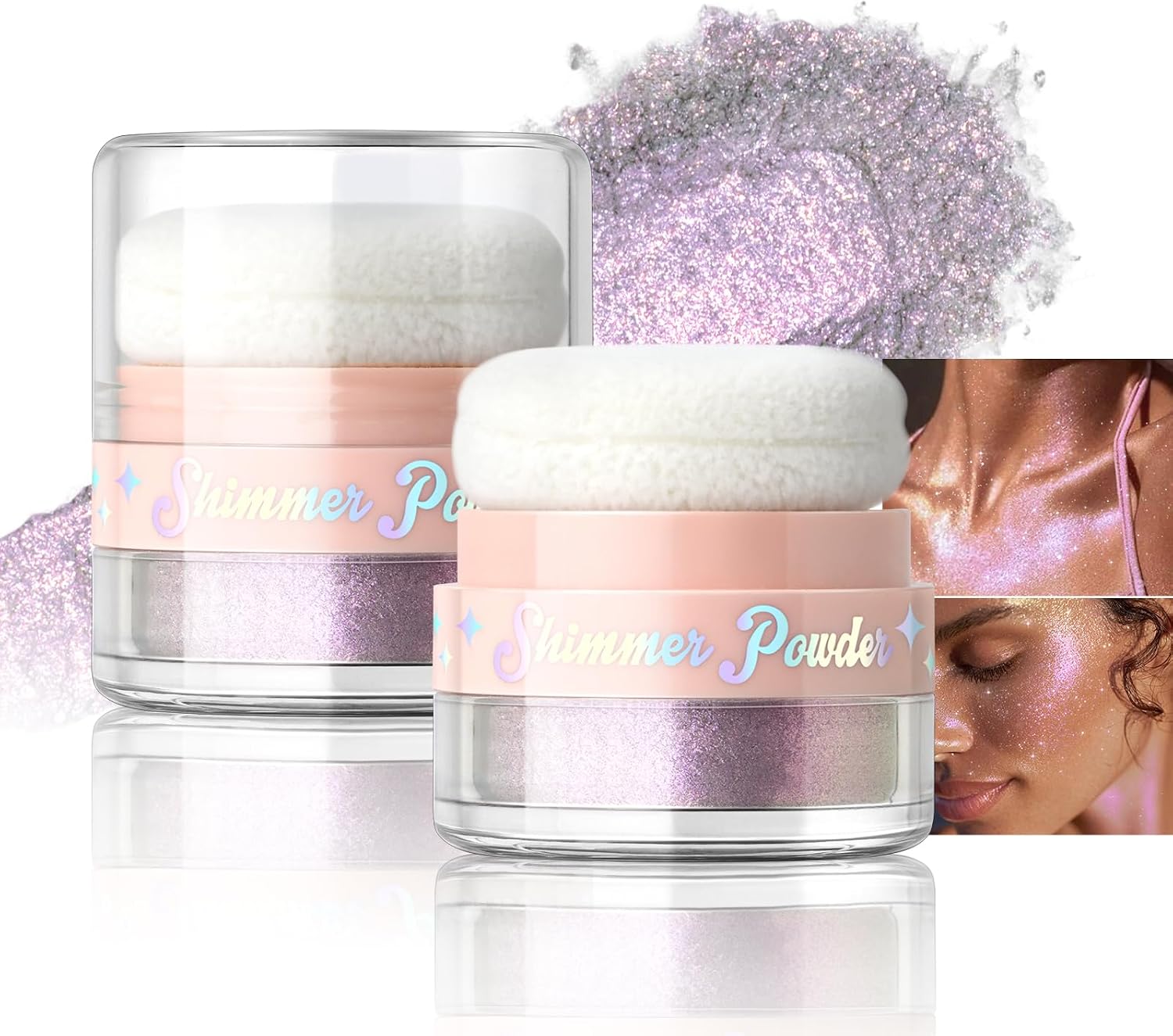 HOSAILY Chameleon Body Glitter Powder, Air Cushion Highlighter for Face, Hair, Multichrome Color Shifting Sparkling Body Shimmer Patting Powder Smooth Easy-Use Glow Makeup, 05 Hologhraphic Purple